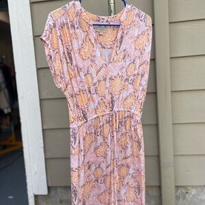 LOFT Pink and Orange Floral Maxi Dress